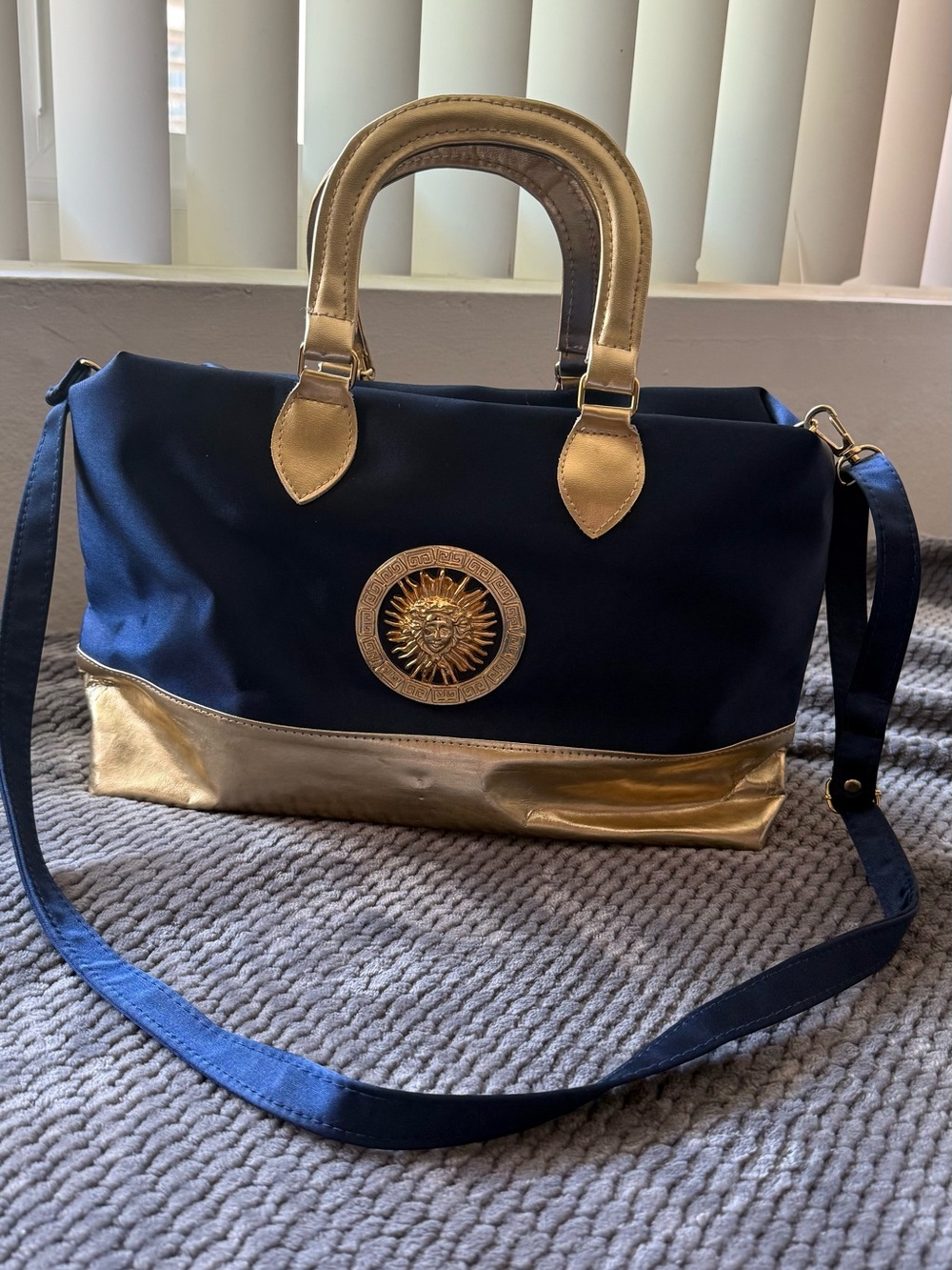 CIA Tango Creations Navy and Gold Satchel with Sun Emblem
